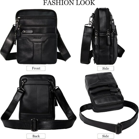 Leather Messenger Bag for Men, Small Leather Sling Shoulder Bag Messenger Pack f - Picture 5 of 7